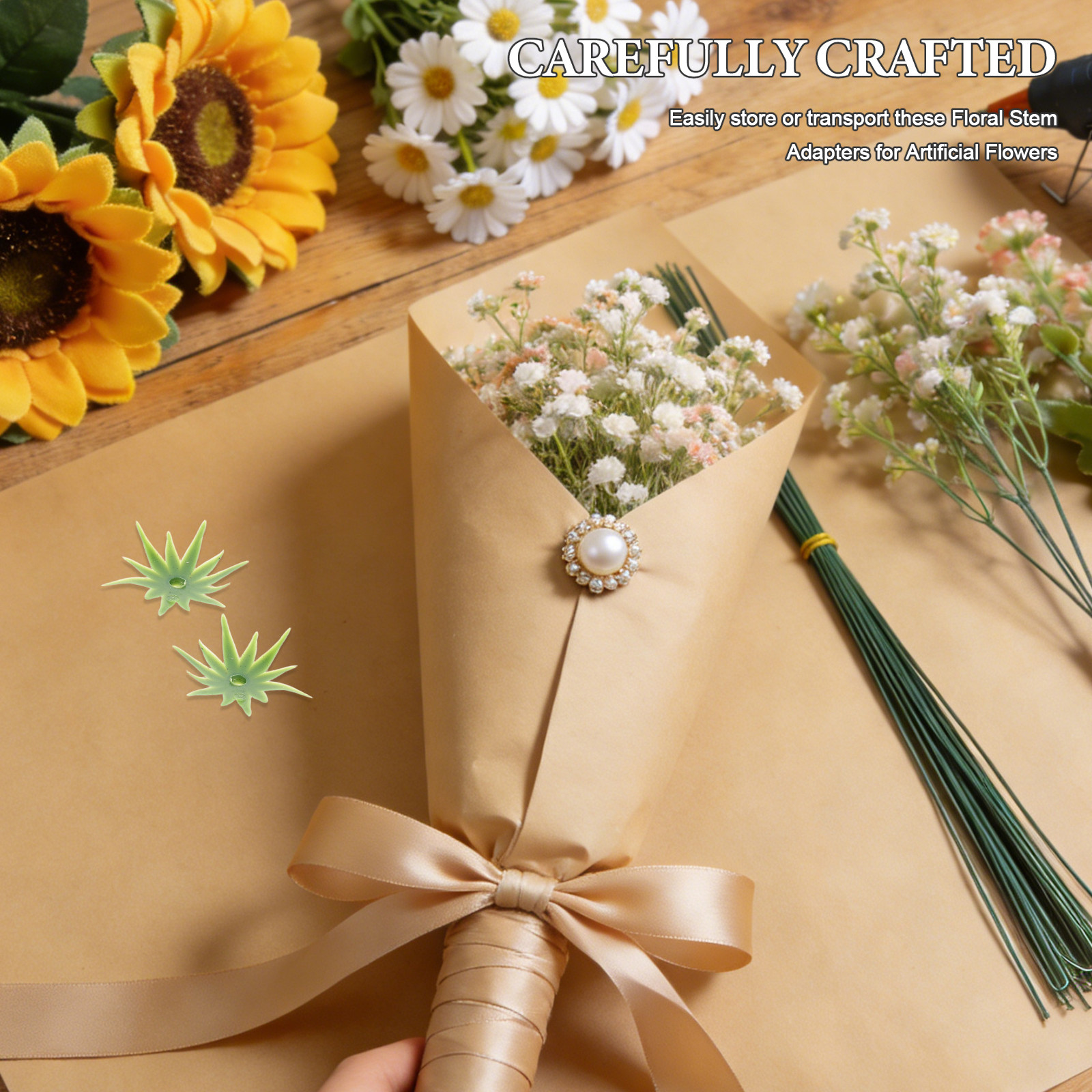 Wedding Floral Supply - 40Pcs Artificial Sunflower Calyxes Green Plastic