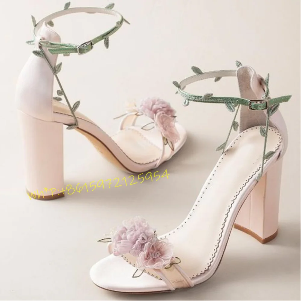 Wedding Super - Purple Flowers Thick Heel Sandals Women