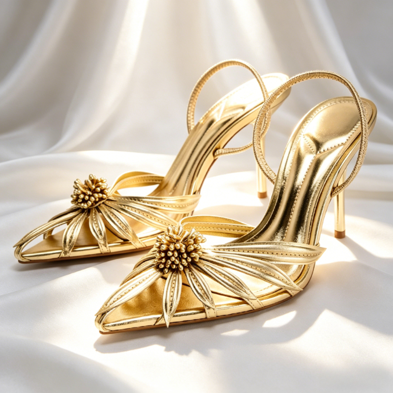 Wedding Fx - Luxury Gold Floral Detail Slingback Heels