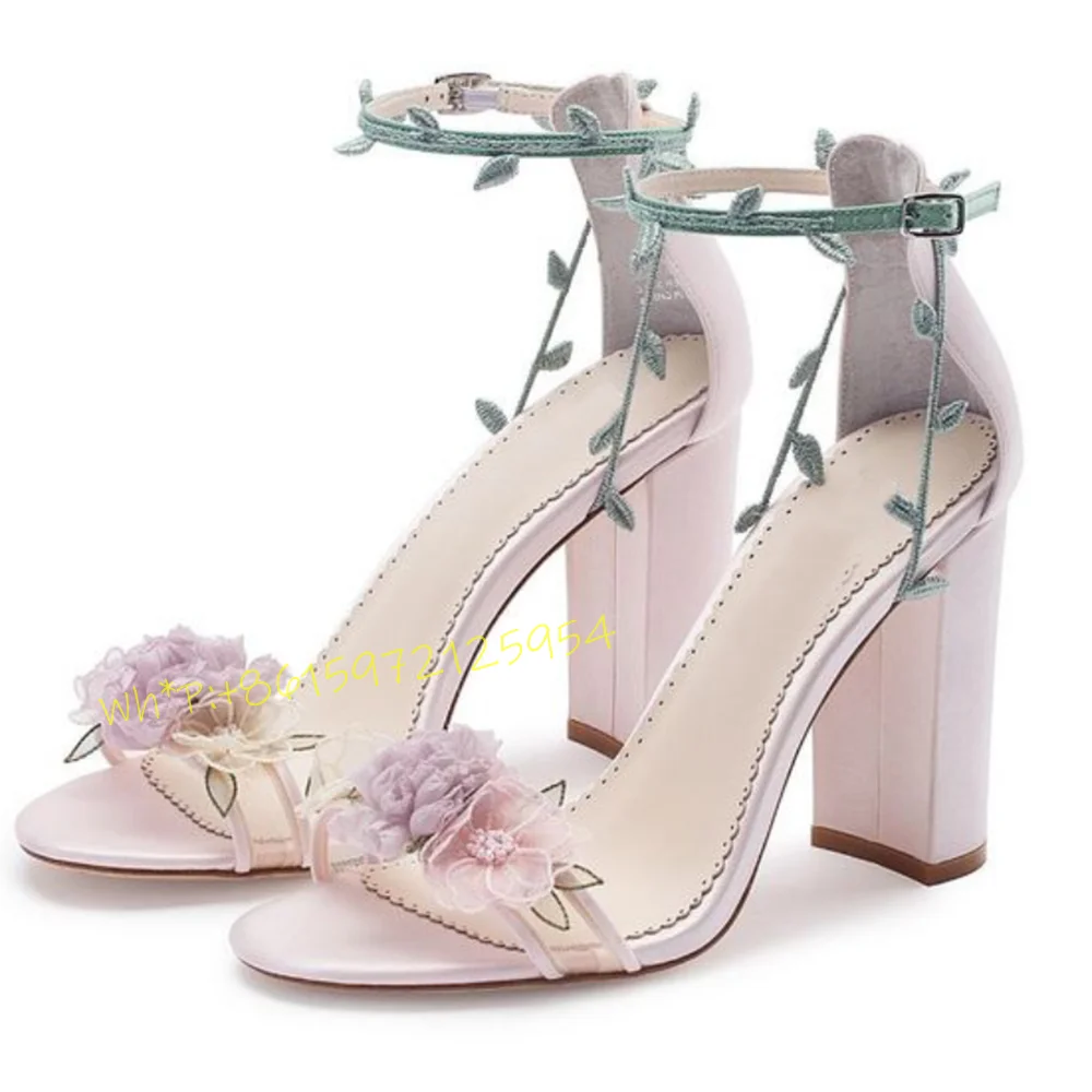 Purple Flowers Thick Heel Sand - Wedding Super avis et prix