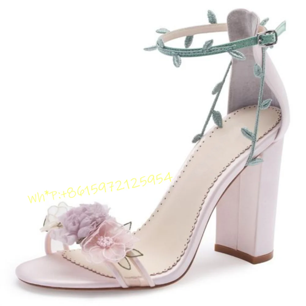 Purple Flowers Thick Heel Sand - Wedding Super avis et prix