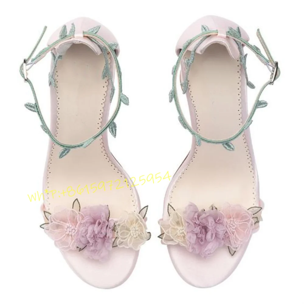 Purple Flowers Thick Heel Sand - Wedding Super avis et prix