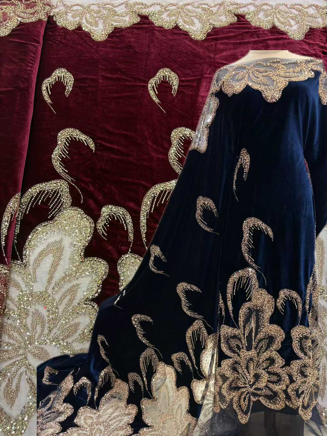 African Velvet Beaded Heavy La - Wedding Dress Supply avis et prix