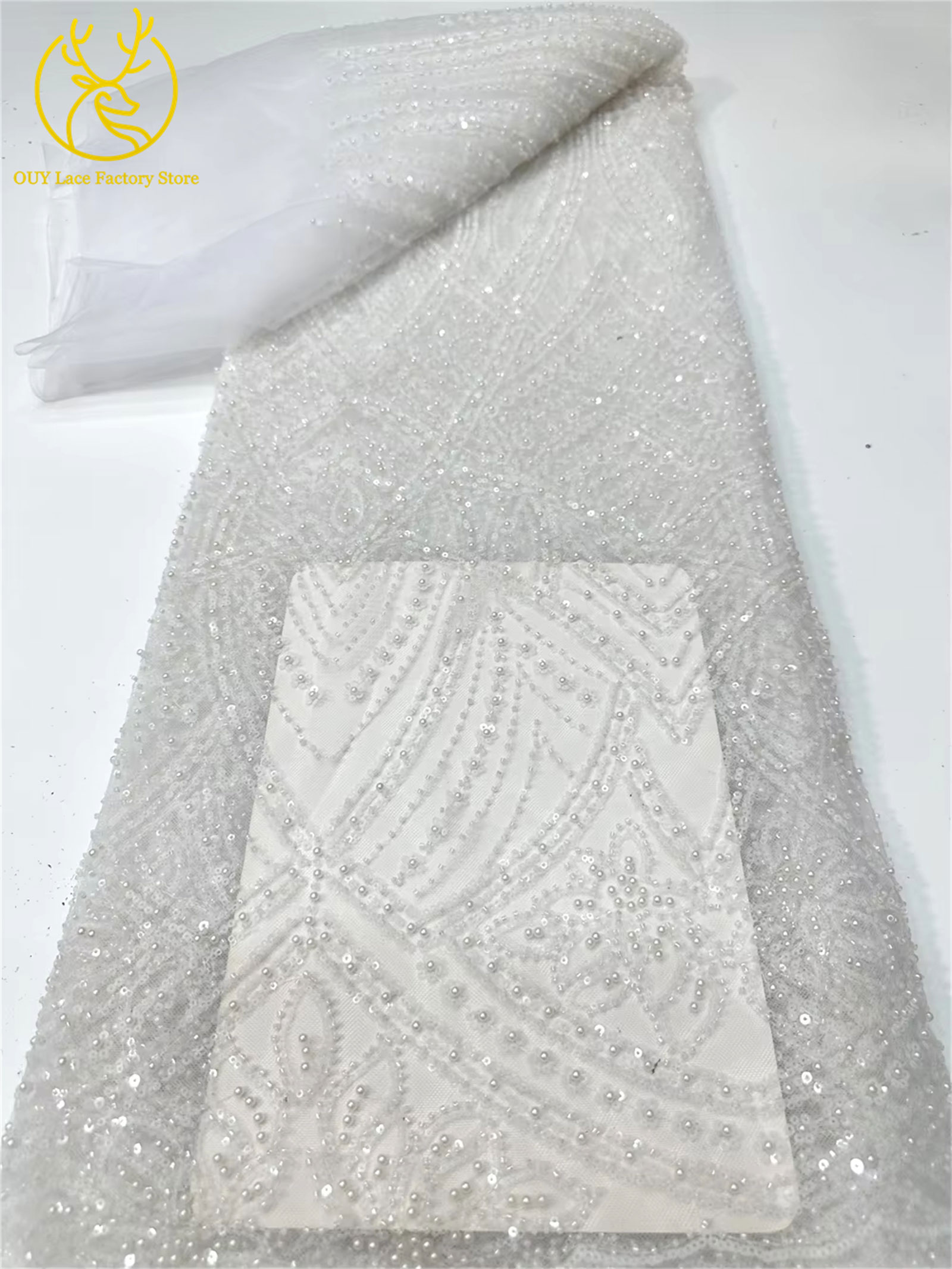African Gold Beaded Lace Fabri - Wedding Dress Supply avis et prix