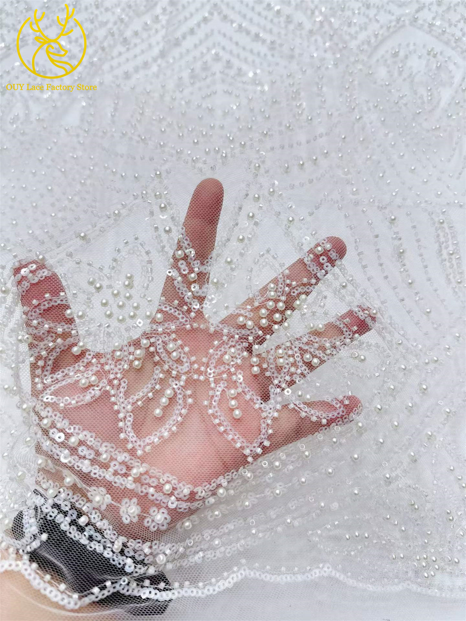 African Gold Beaded Lace Fabri - Wedding Dress Supply avis et prix