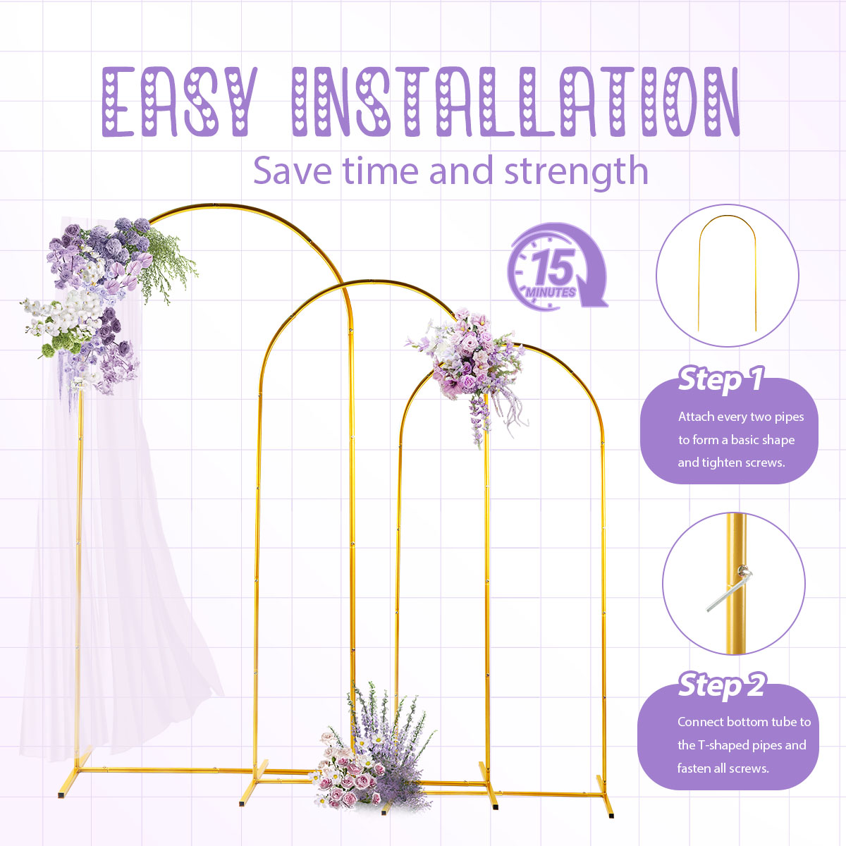 3Pack Golden Metal Arch Kits,  - Wedding Balloon Arch avis et prix